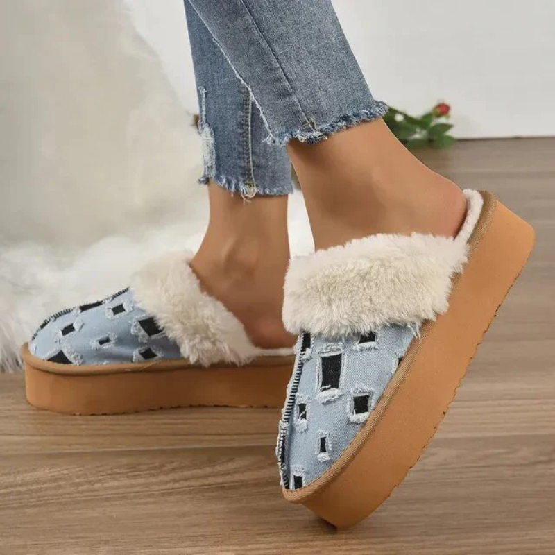 Villa Denim Fur Slippers